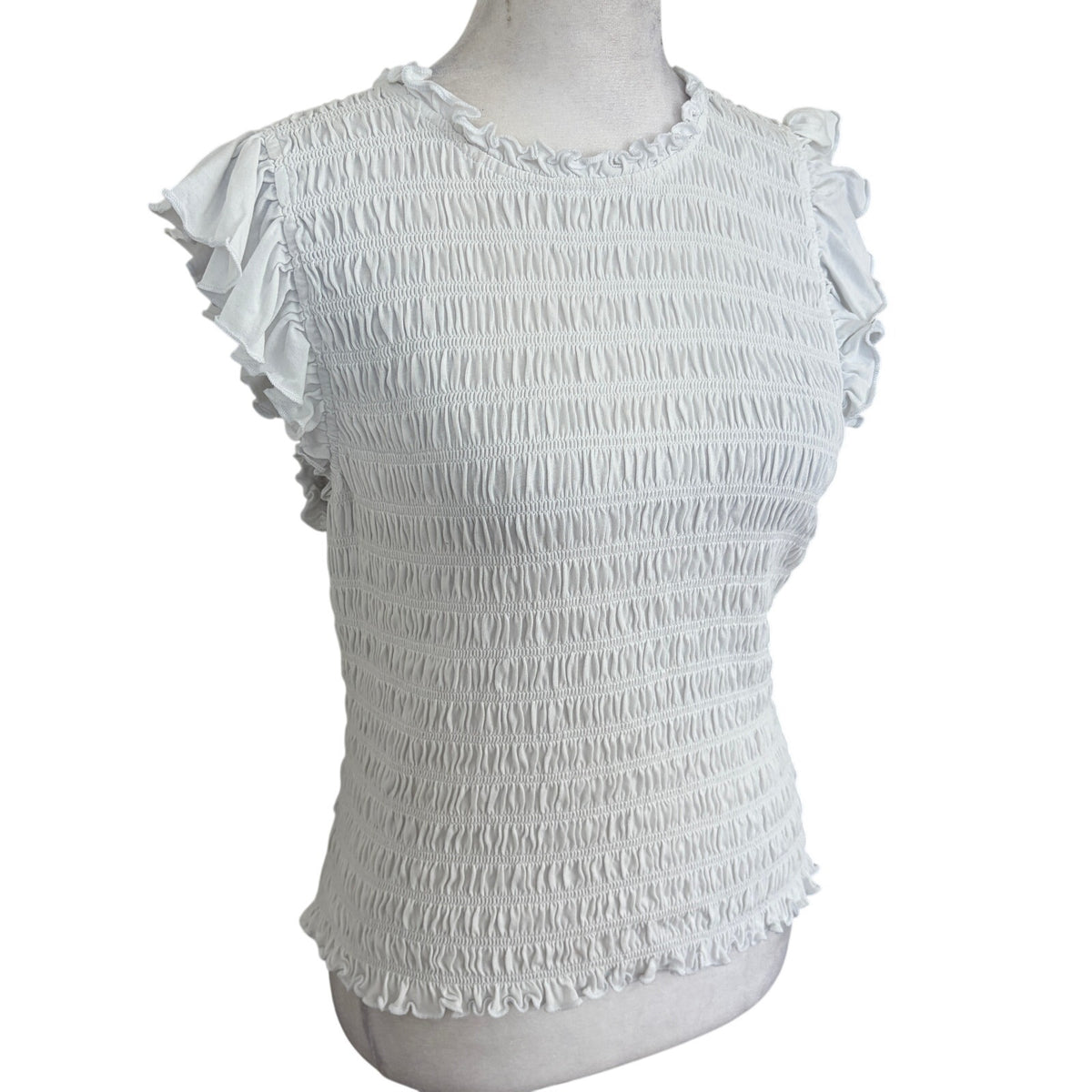 Veronica Beard White Ruched and Ruffled T-Shirt Top Womens Size Medium