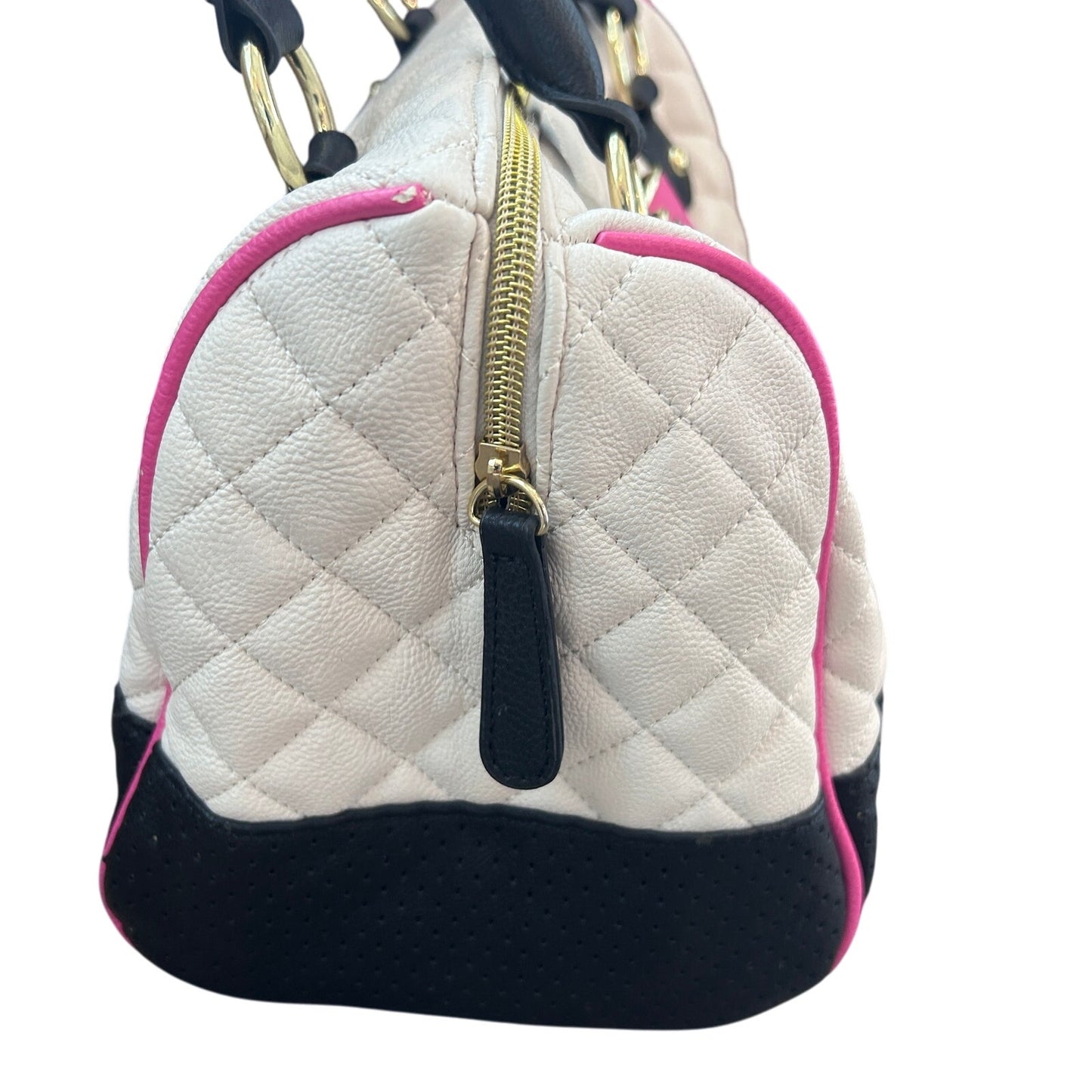 Betsey Johnson Black, White and Pink Quilted Top Handle Shoulder Bag