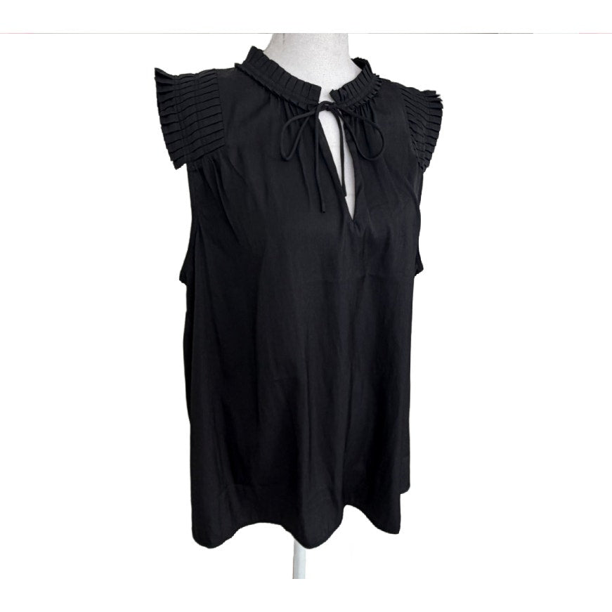 LOFT NWT Black Ruffled V-Neck Sleeveless Top Blouse Womens Size XL NEW