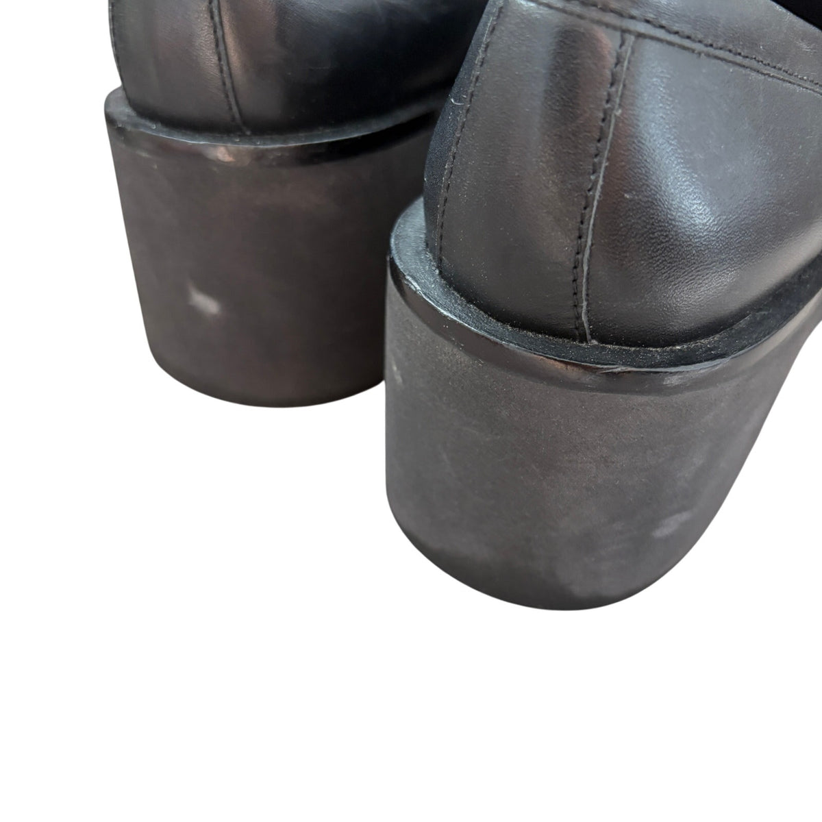 Stuart Weitzman Black Leather Platform Penny Loafers Womens Size 8B