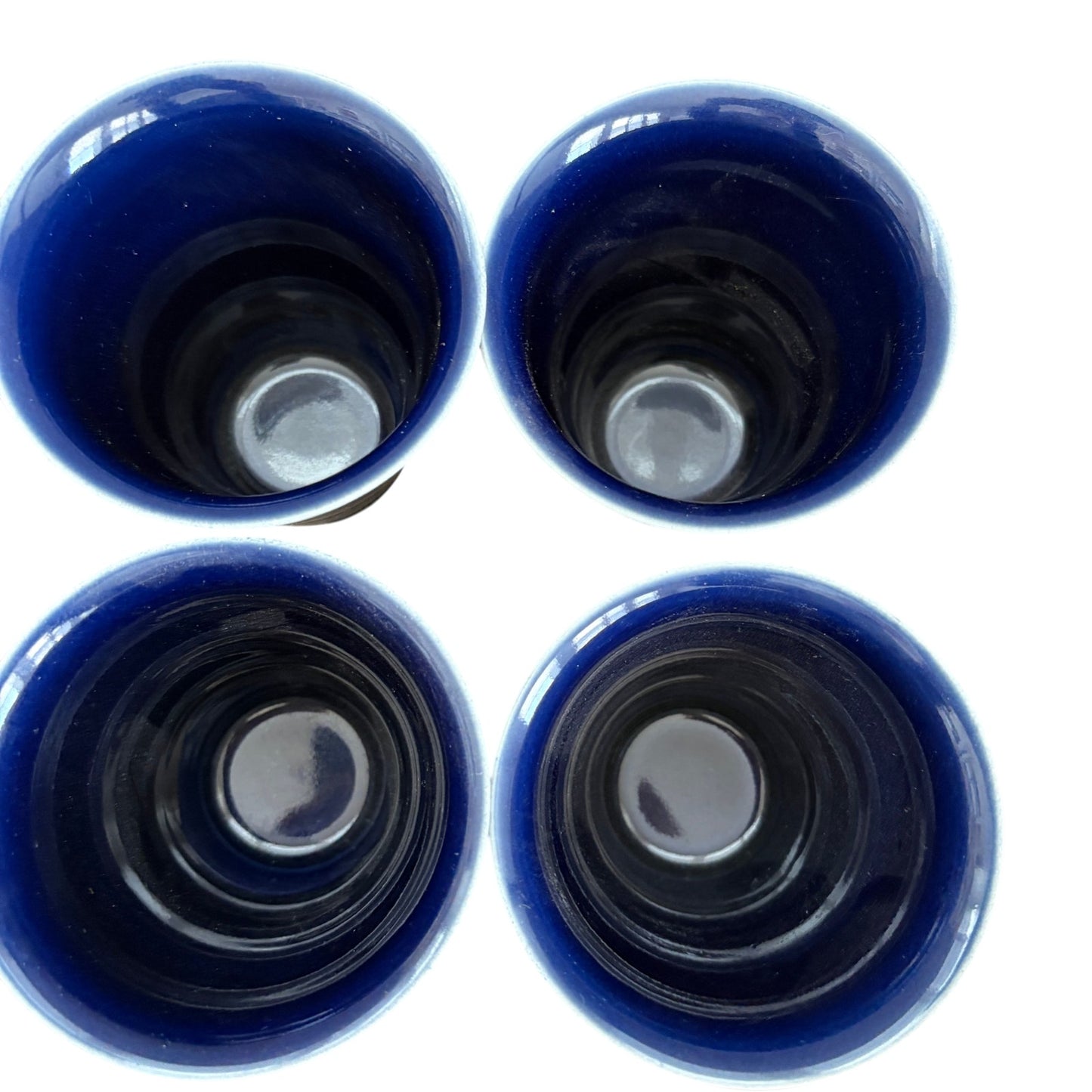 LOT 4 Boda Nova Sweden Blue Ribbed Tapered Ceramic Drinking Glasses 90s Y2K