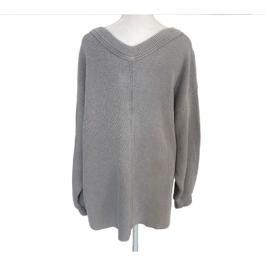 Aerie Gray Waffle Print Boxy Oversize V-Neck Pullover Womens Size Medium