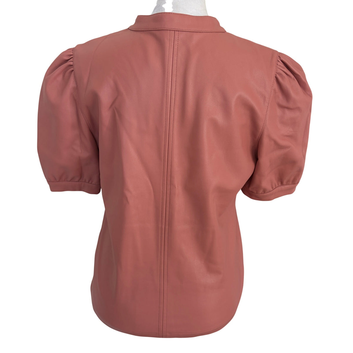Steve Madden Faux Leather Puff Sleeve V-Notch Blouse Dusty Pink Women's Size XS