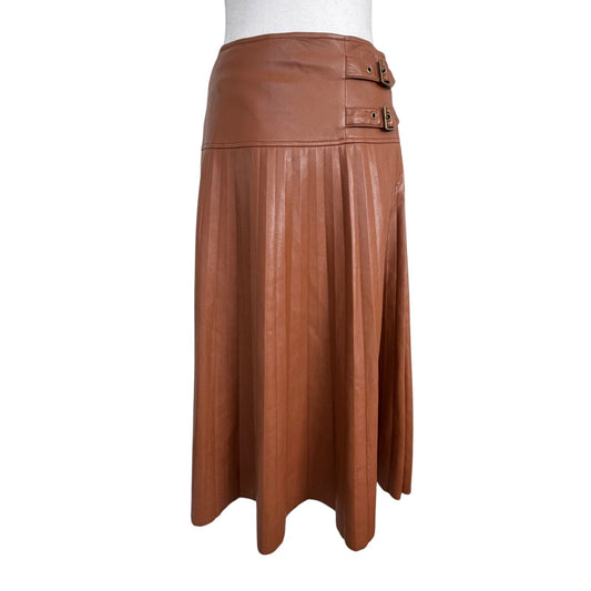 Anthropologie Caballero Caramel Brown Faux Leather Pleated Skirt Womens Size XS