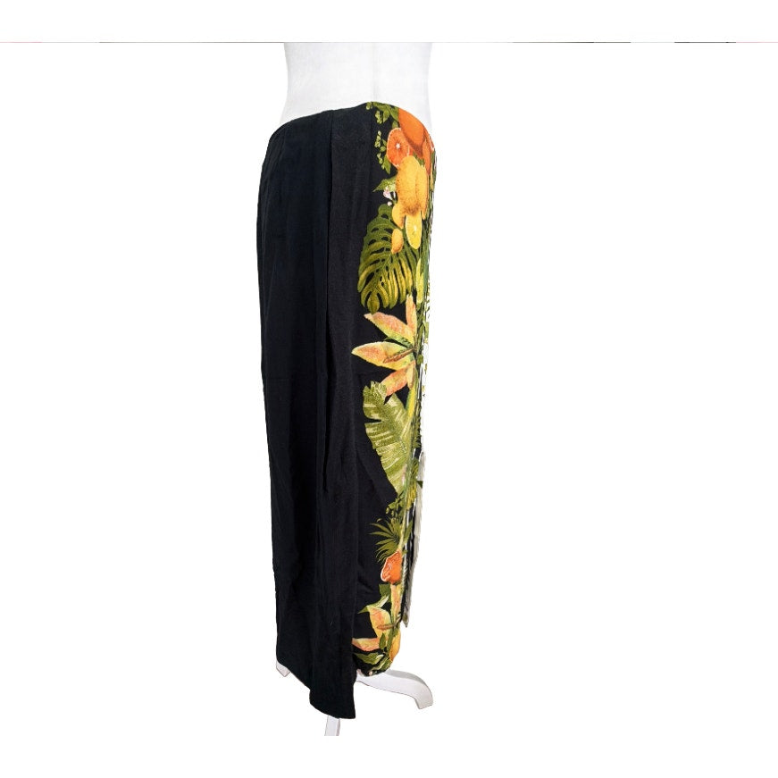 Farm Rio Black, Green Palm, Lemons, Oranges Maxi Skirt Womens Size Small