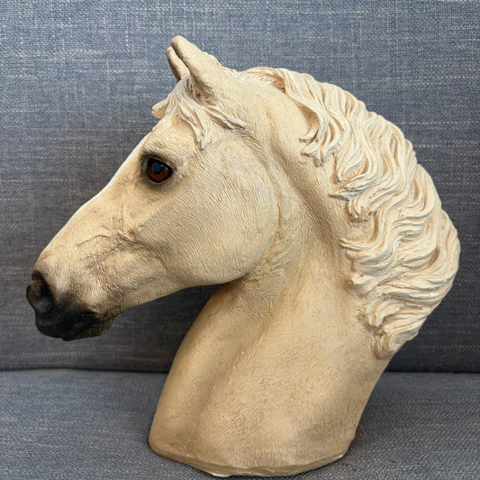 Vintage 1987 Living Stone Tan Hand Carved Horse Head Glass Eyes Horse Decor
