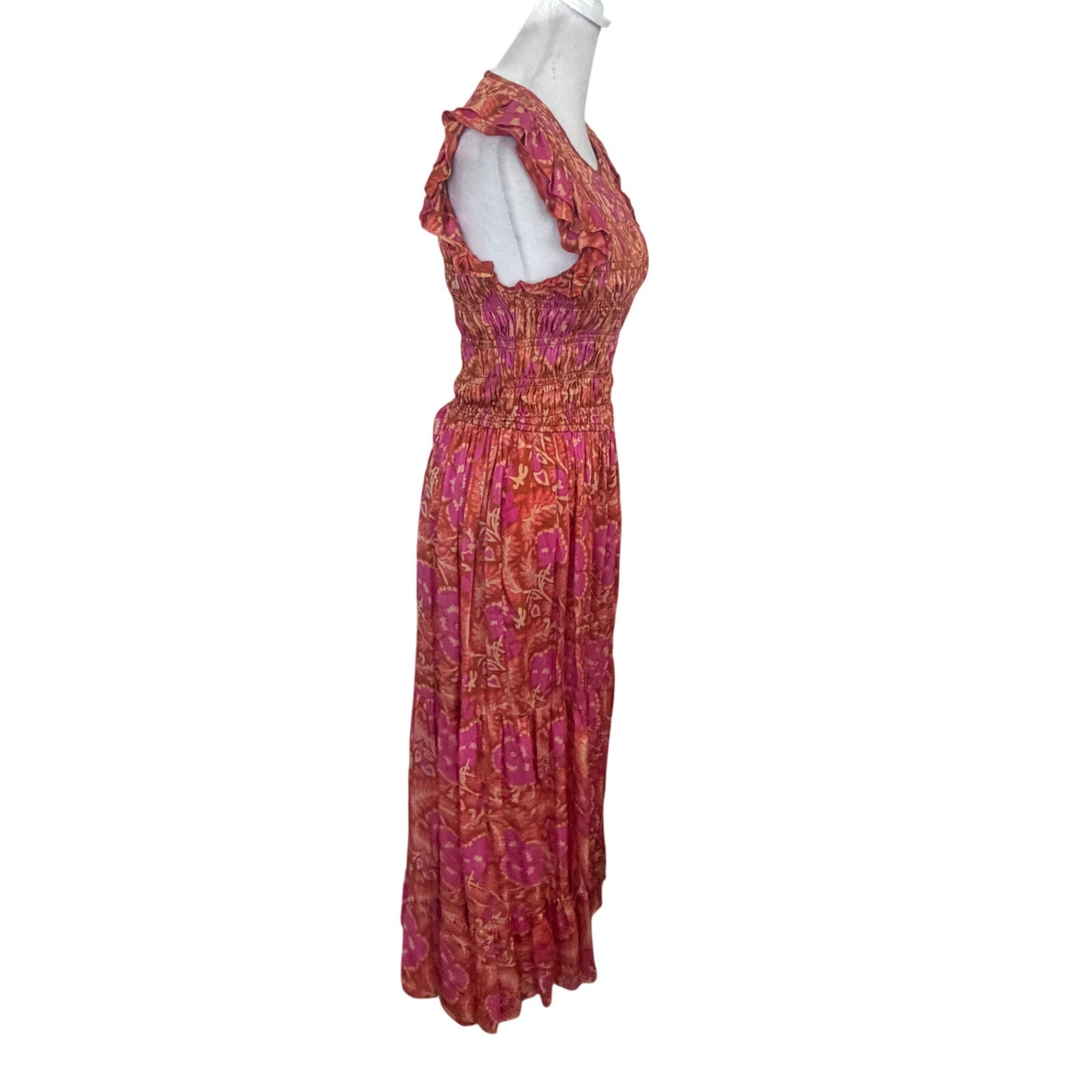 Cleobella Pink, Orange Floral Ruffle Maxi Ankle Dress Womens Size Small