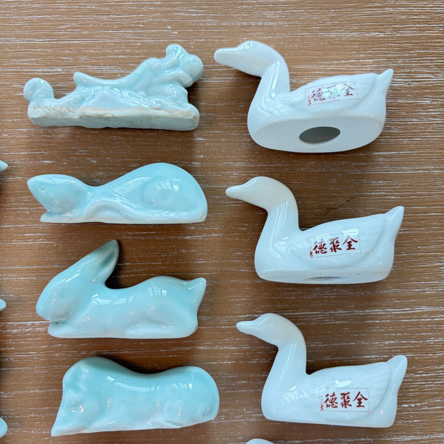LOT 27 Vintage Chinese Chop Stick Rests Holders White Ducks, Light Blue Zodiac