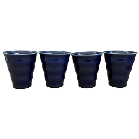 LOT 4 Boda Nova Sweden Blue Ribbed Tapered Ceramic Drinking Glasses 90s Y2K
