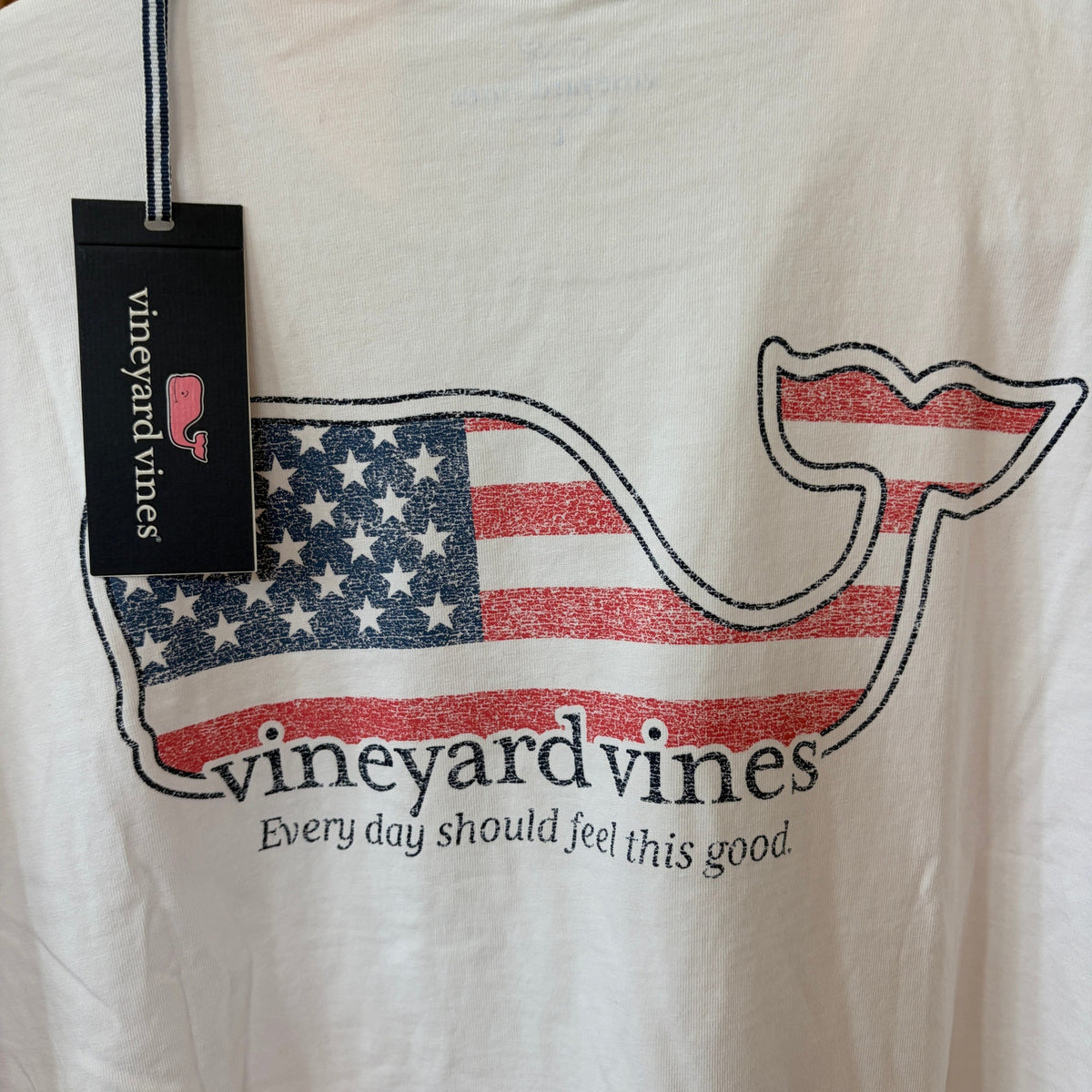 Vineyard Vines Short Sleeve Graphic Pocket Tee American Flag Whale Men Size Large