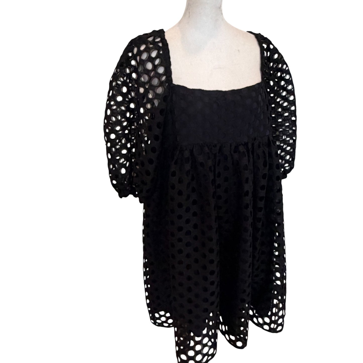 Kimchi Blue Puff Sleeve Black Eyelet Mini Dress Womens Size Large