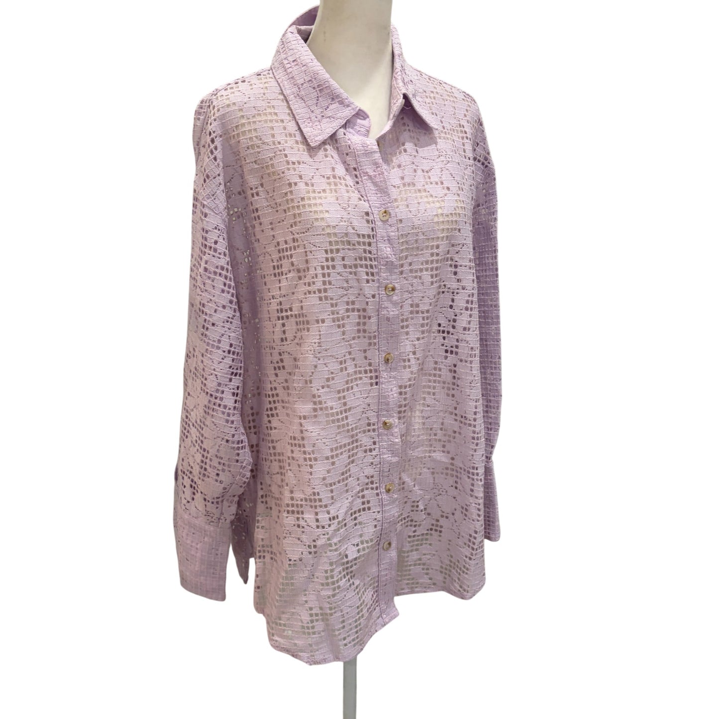 Free People Lilac Purple Button Down Crocheted Top Coverup Womens Size Small