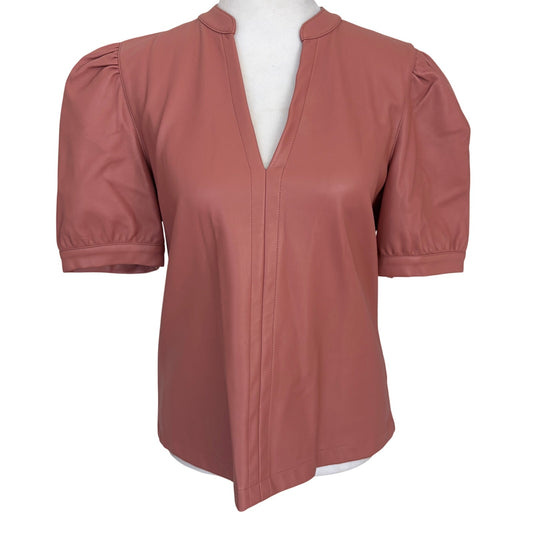 Steve Madden Faux Leather Puff Sleeve V-Notch Blouse Dusty Pink Women's Size XS