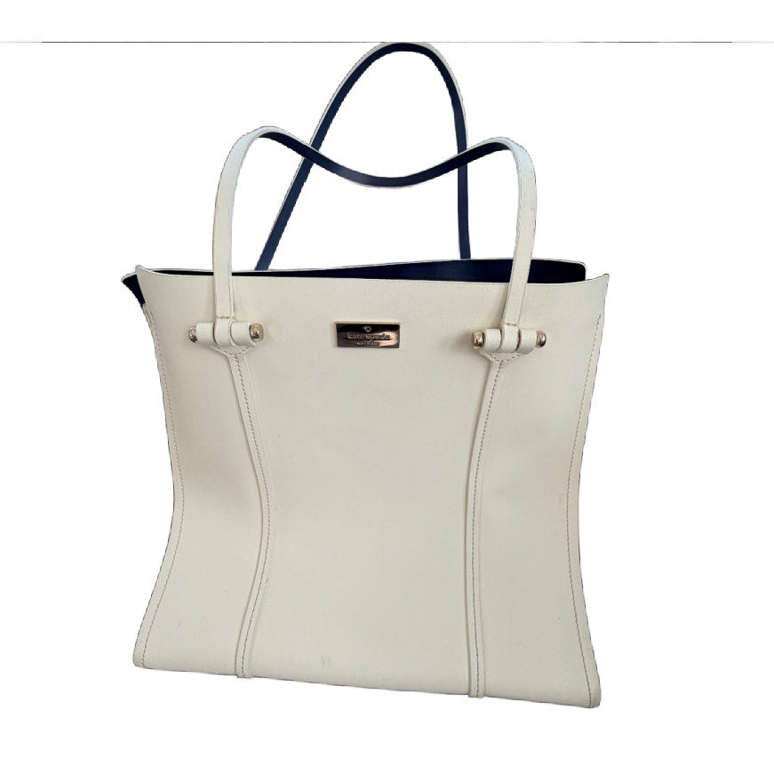 Kate Spade New York Arbour Hill Elodie Satchel Tote Bag Off White Navy Blue
