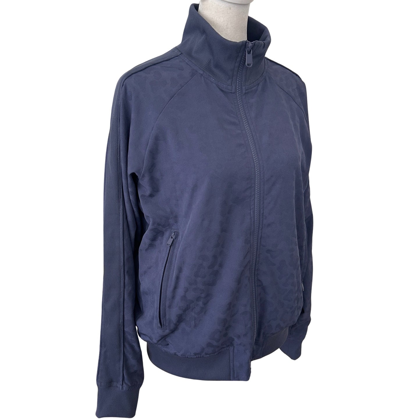 Athleta Blue Leopard Brooklyn Bomber Jacket Womens Size Small