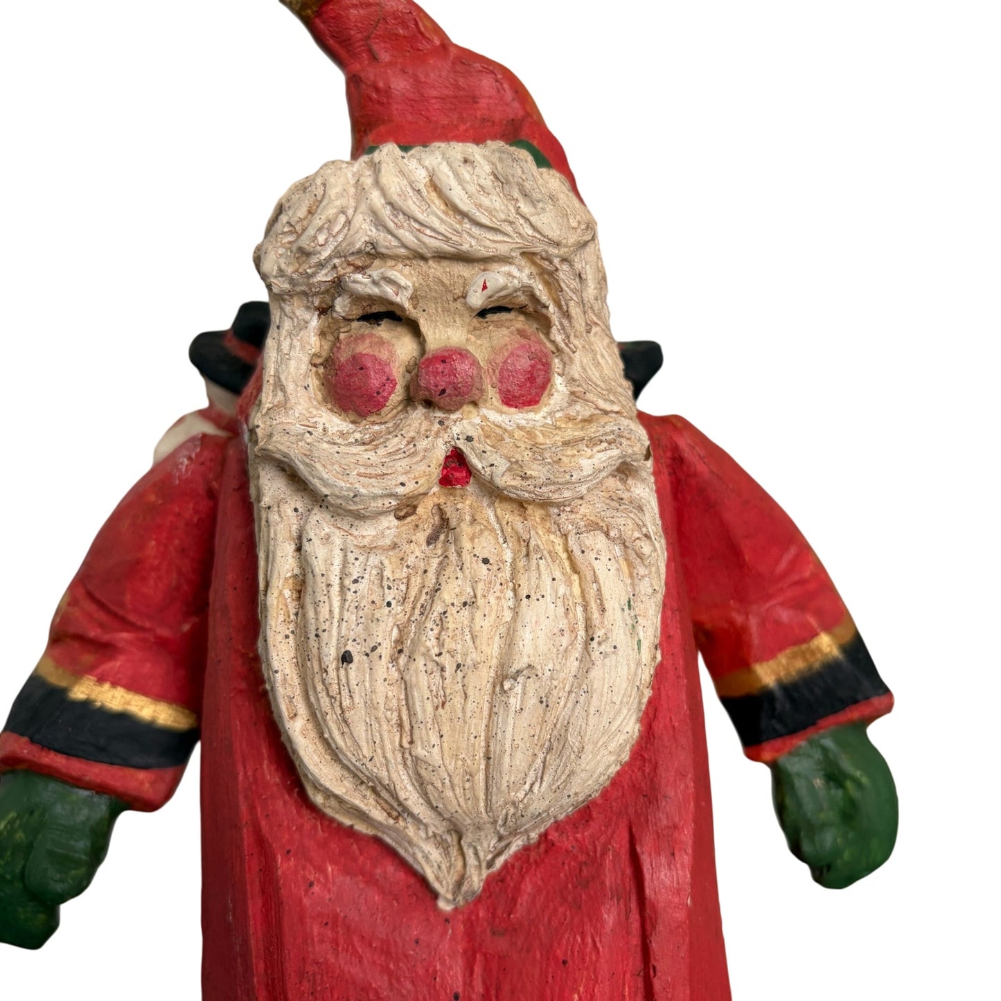 House of Hatten Vintage Hand Carved, Hand Painted Wooden Santa Figure 11" Tall