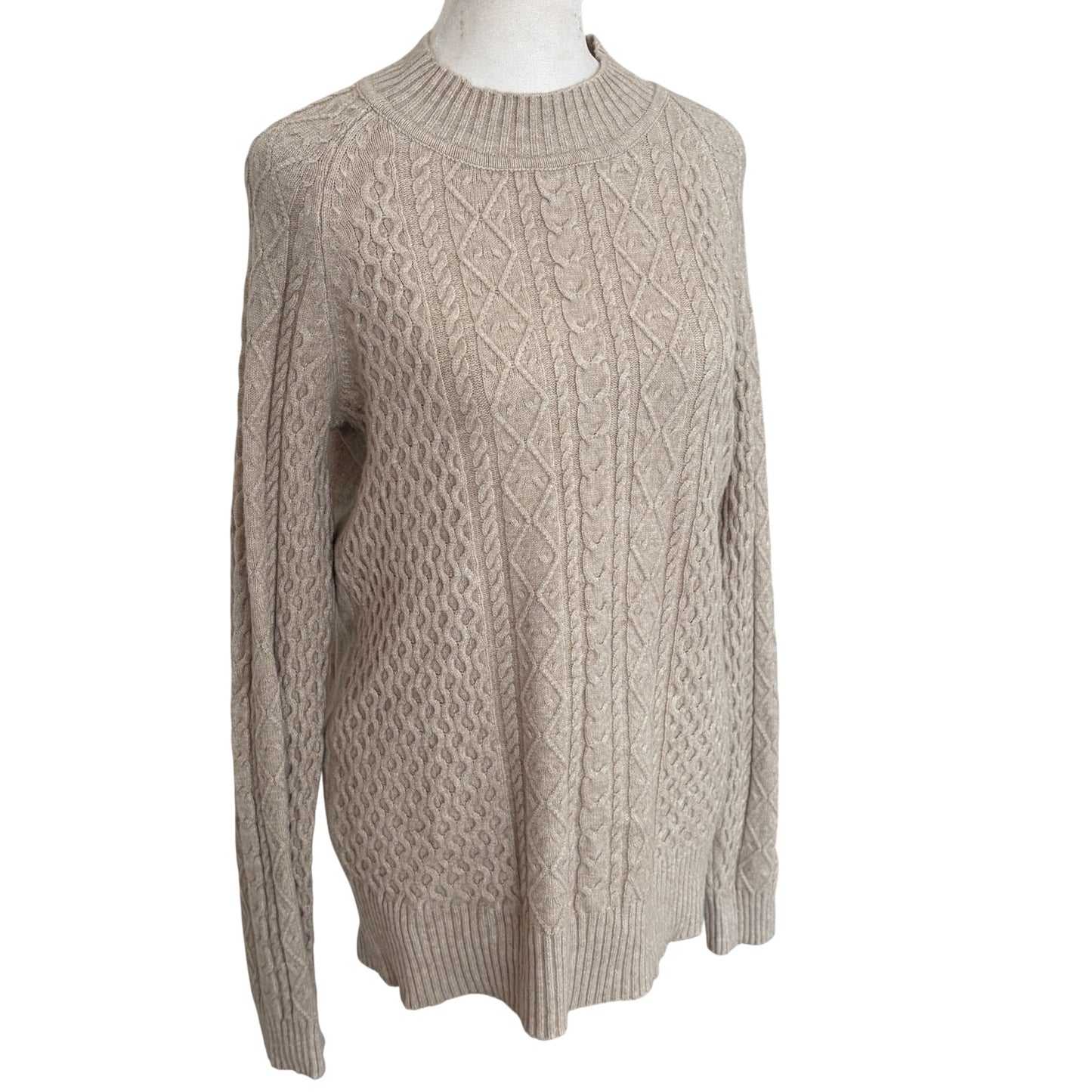 Cyrus Beige Cable Knit Mock Neck Sweater Womens Size Small NEW