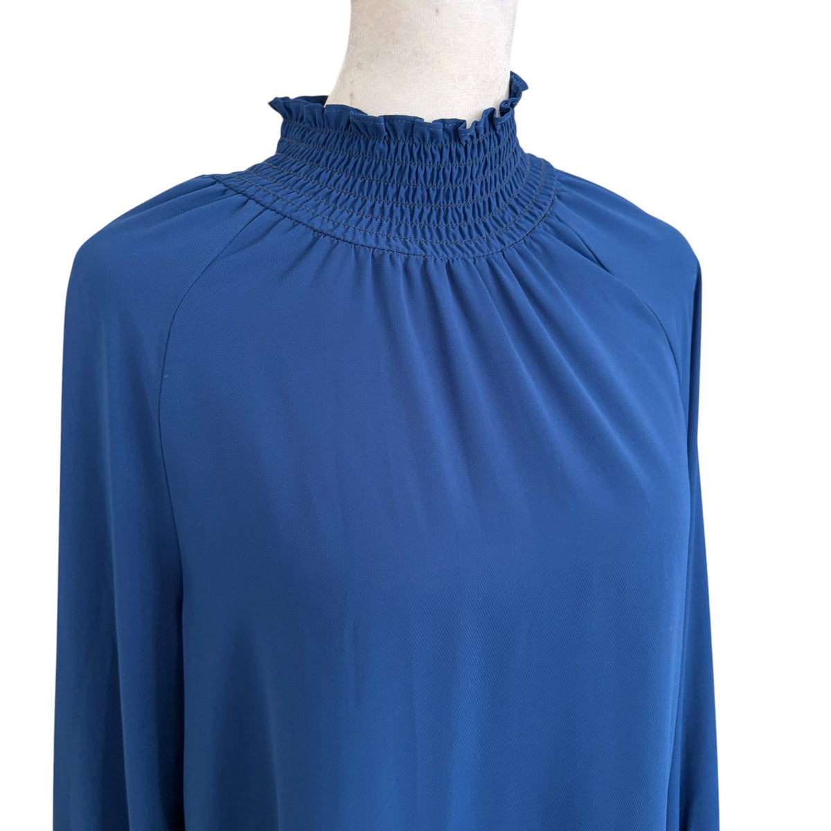 Amanda Uprichard Blue Mini Shift Dress Ruched Sleeves Mock Neck Women Size Small
