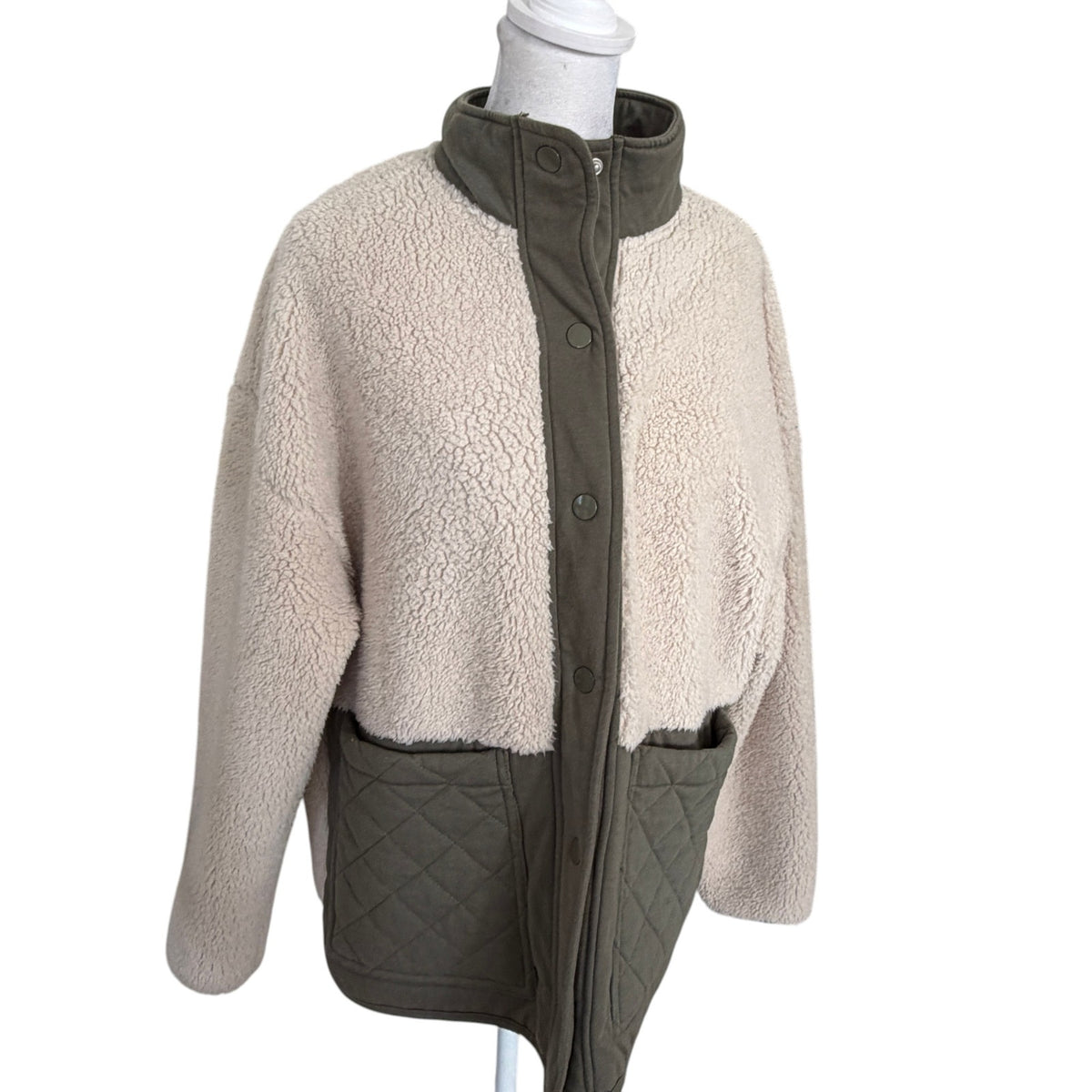 Z Supply Olive Green and Tan Fleece Jacket Womens Size Small