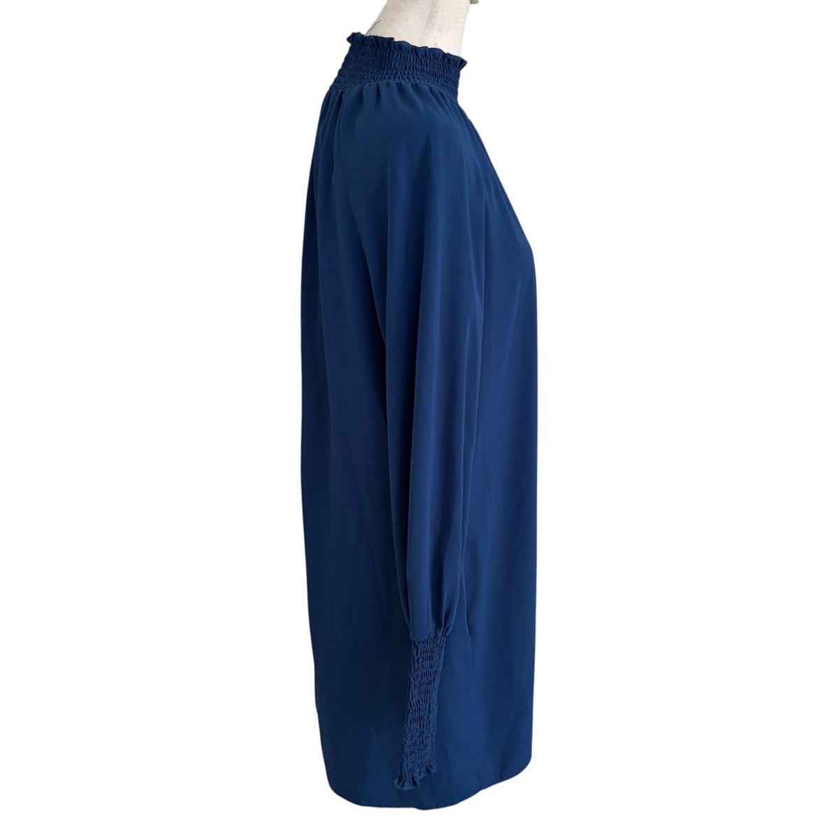 Amanda Uprichard Blue Mini Shift Dress Ruched Sleeves Mock Neck Women Size Small