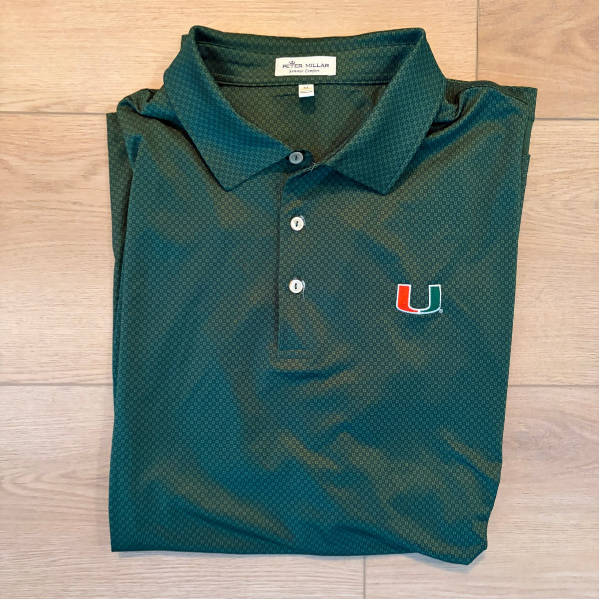 Peter Millar Summer Comfort Green University of Miami Polo Shirt Mens Size XL