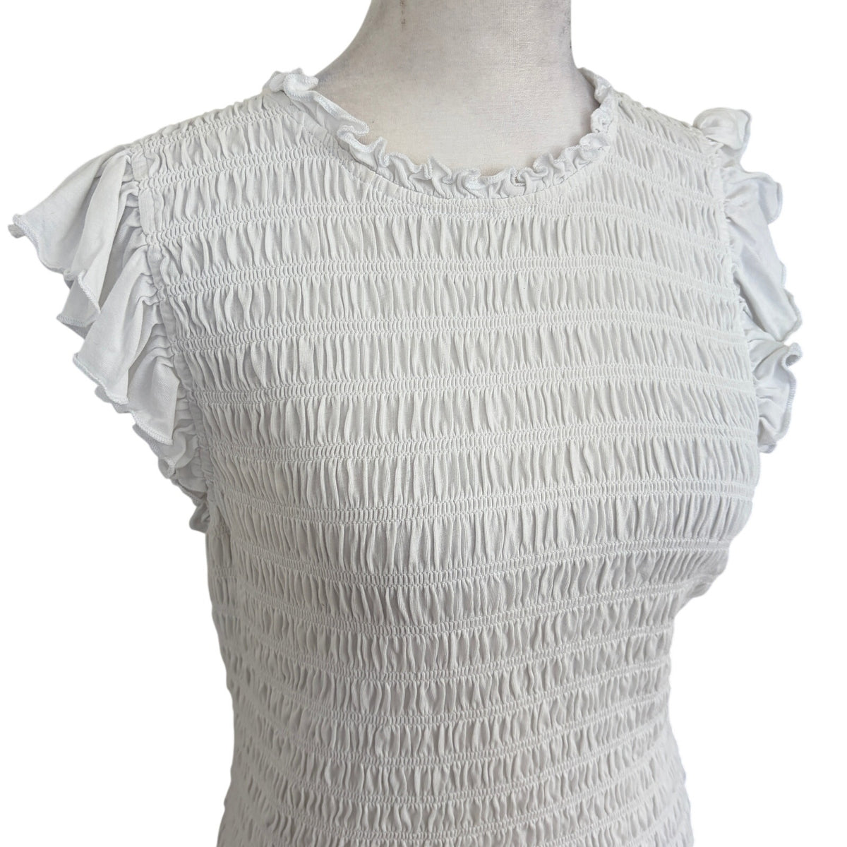 Veronica Beard White Ruched and Ruffled T-Shirt Top Womens Size Medium