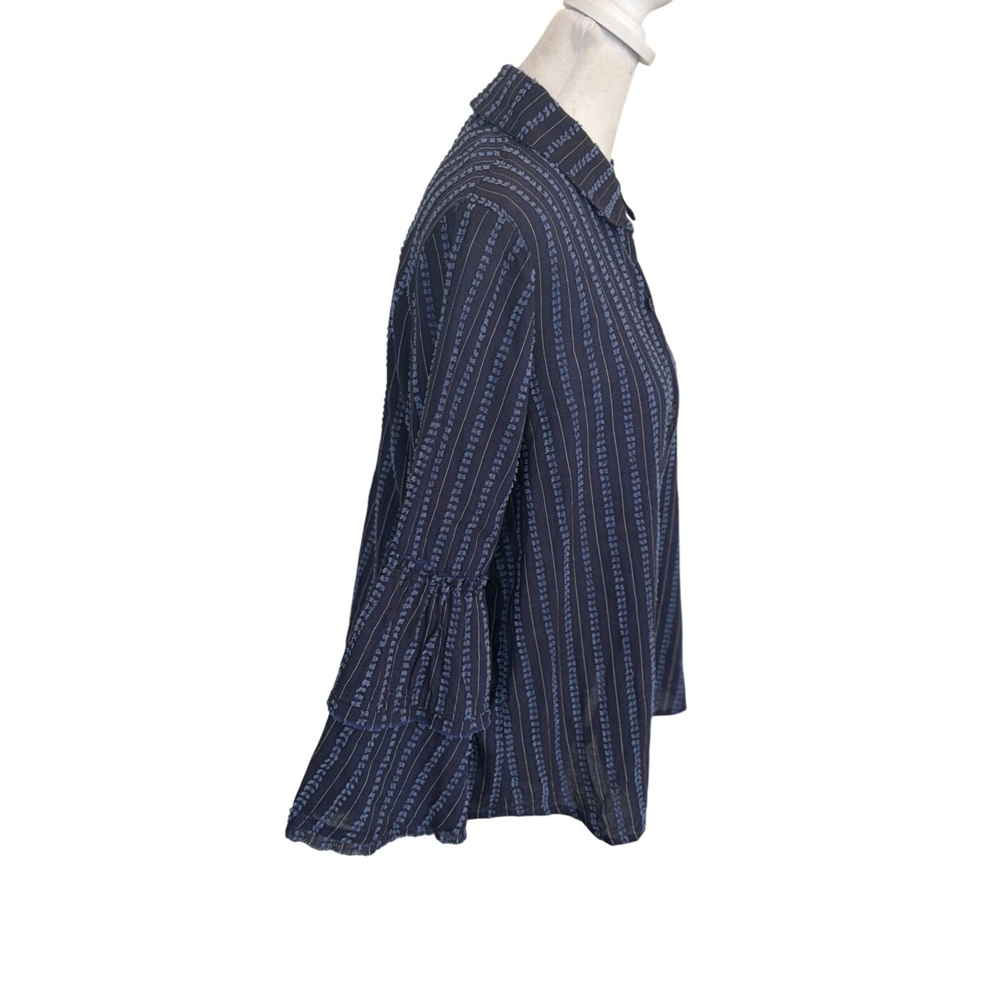 Maven West Navy Blue Pin Striped Bell Sleeve Button Down Shirt Womens Size Small
