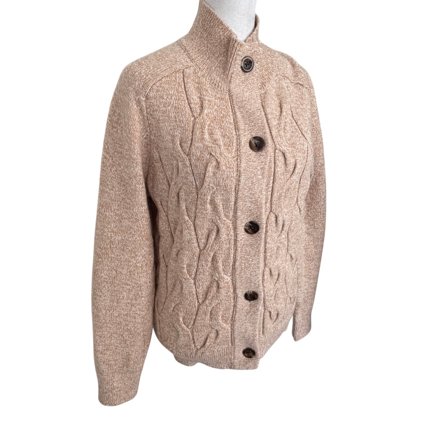 Talbots Tan Full Button Cableknit Cardigan Sweater Womens Size Medium NEW