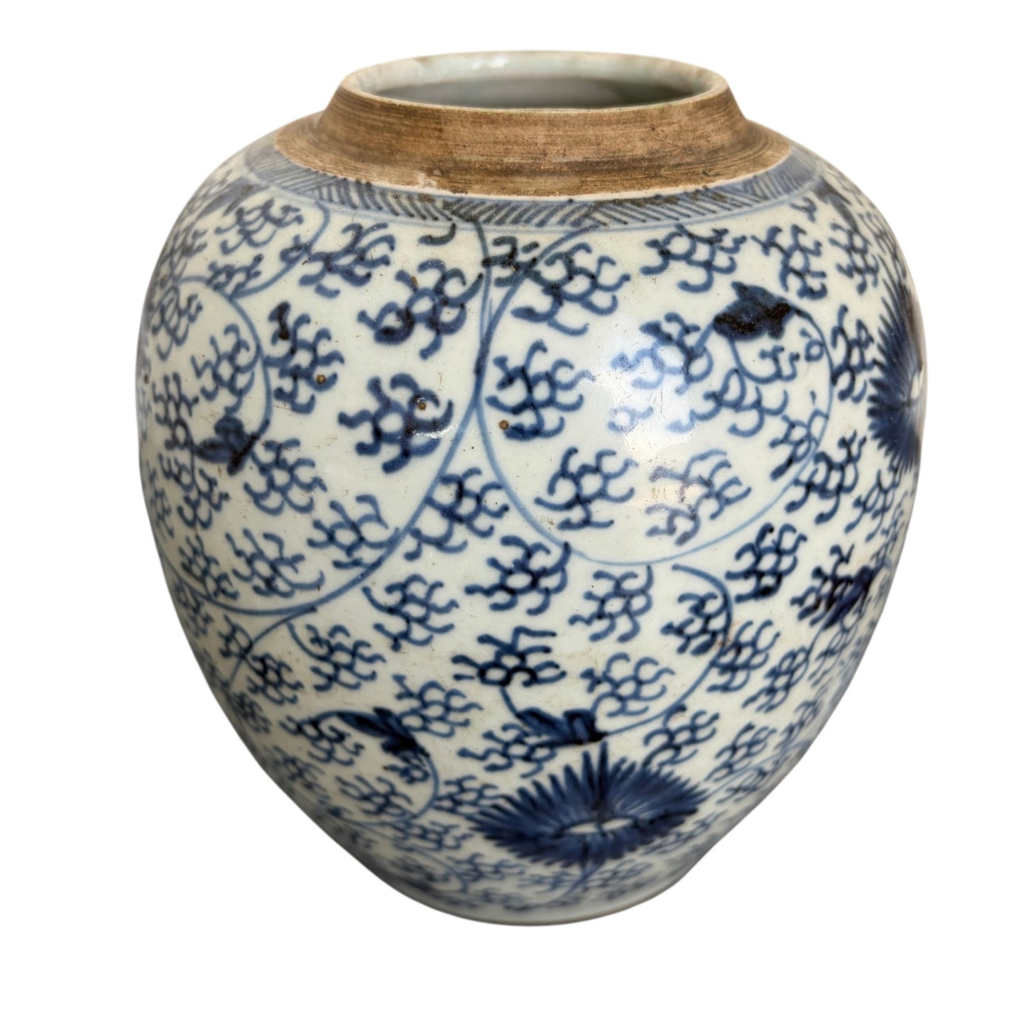 Antique 19th Century Chinese Art Porcelain Blue and White Ginger Jar 9" x 7"