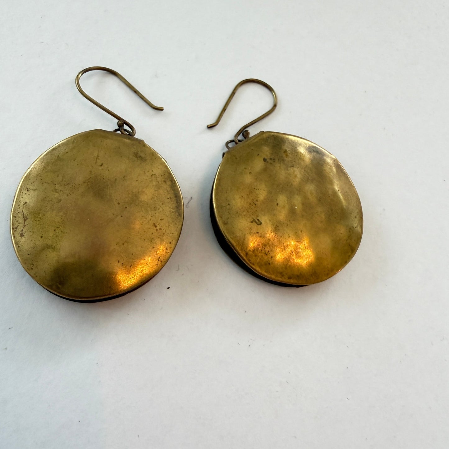 Joan Shepp Hammered Brass Disk Dangle Drop Earrings