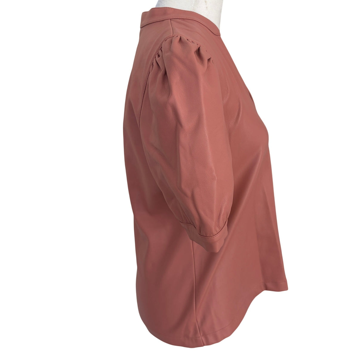 Steve Madden Faux Leather Puff Sleeve V-Notch Blouse Dusty Pink Women's Size XS