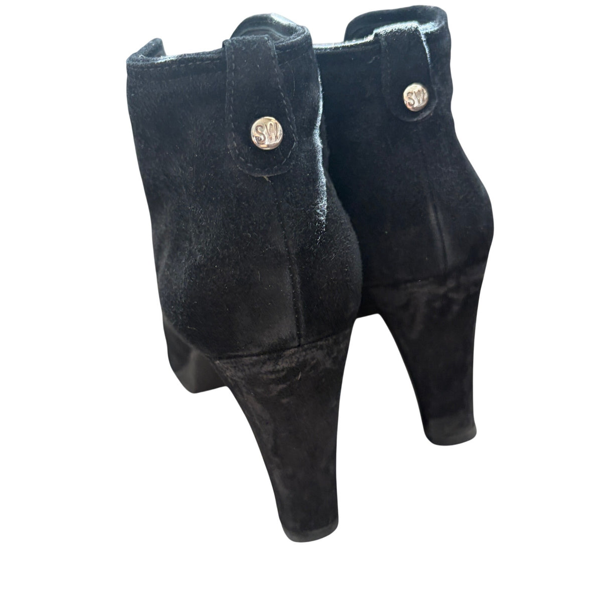 Stuart Weitzman Black Suede Bootie Heeled Slip-On Ankle Boots Womens Size 8.5