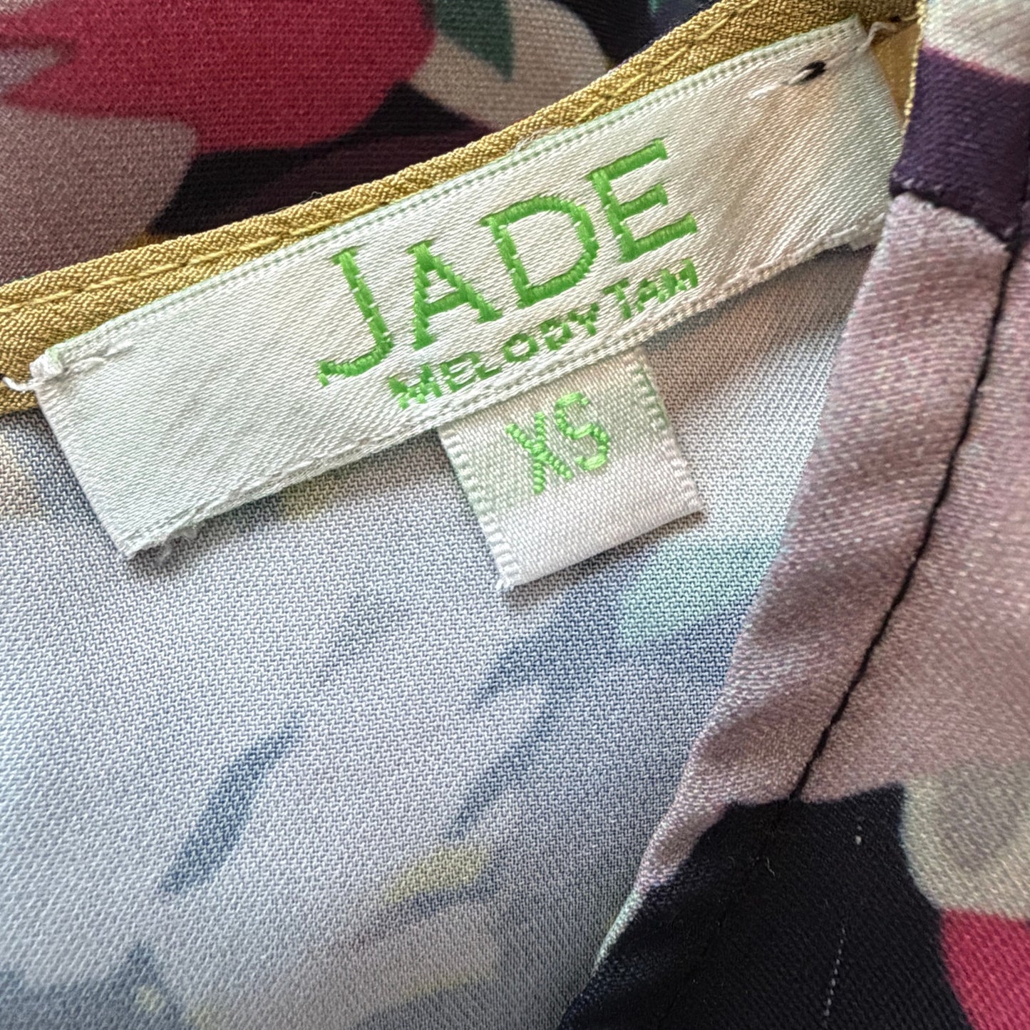 Jade Melody Tam Purple, Green, Pink, Yellow Floral Ruffled Blouse Womens Size XS