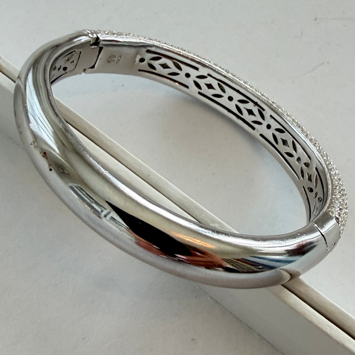 Nadri Half Pave CZ Hinged Oval Bangle Bracelet