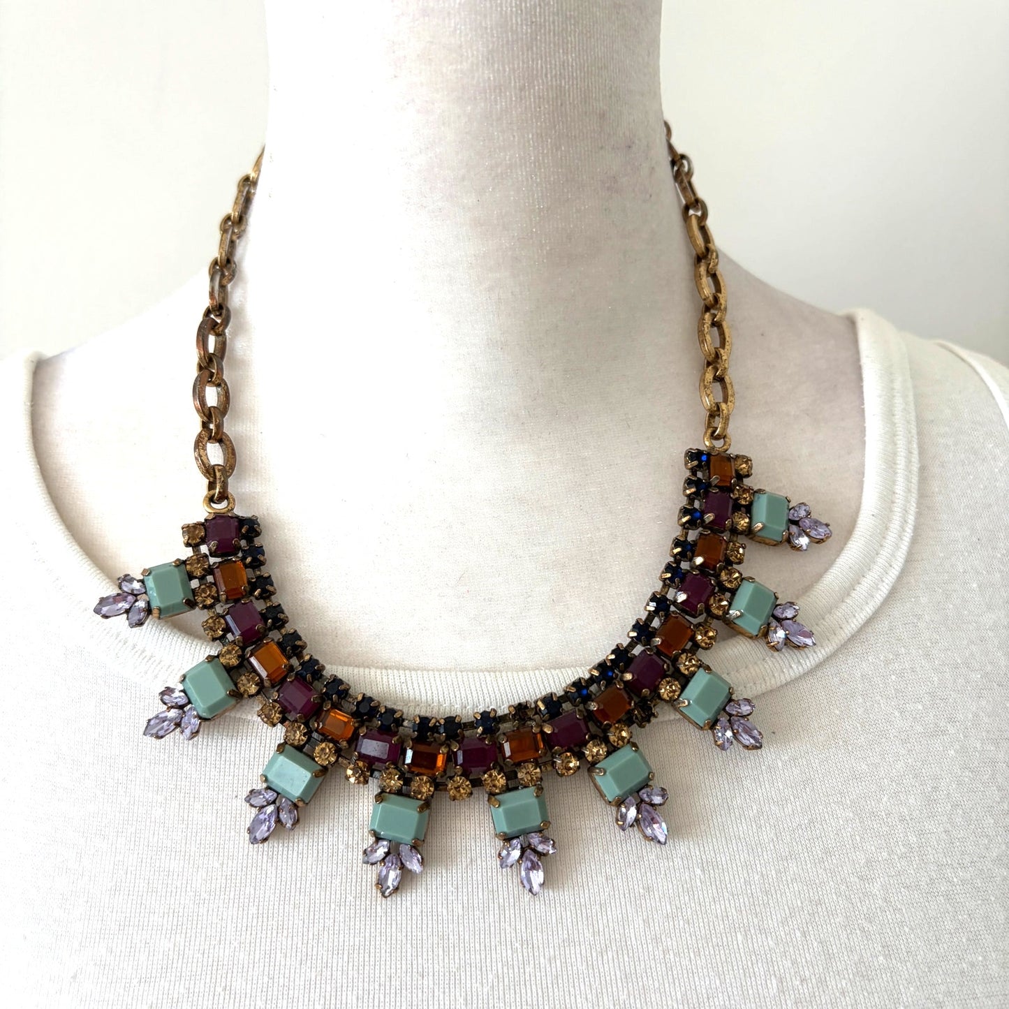 J. Crew Multi-Color Gold Tone Crystal Statement Necklace