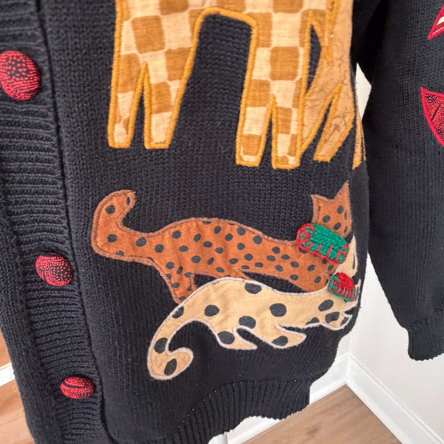 Susan Bristol Vintage 1993 Noah's Ark Holiday Cardigan Sweater Women Size Medium