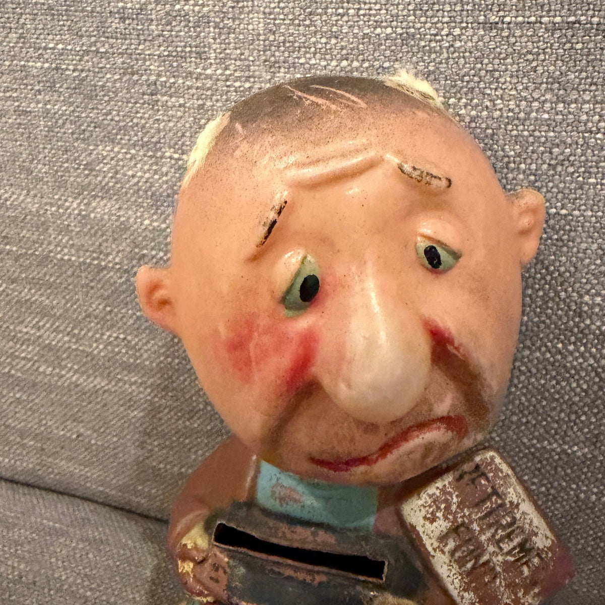 Vintage Plastic Bobblehead Bank Old Man "Retirement Fund" Made in Hong Kong