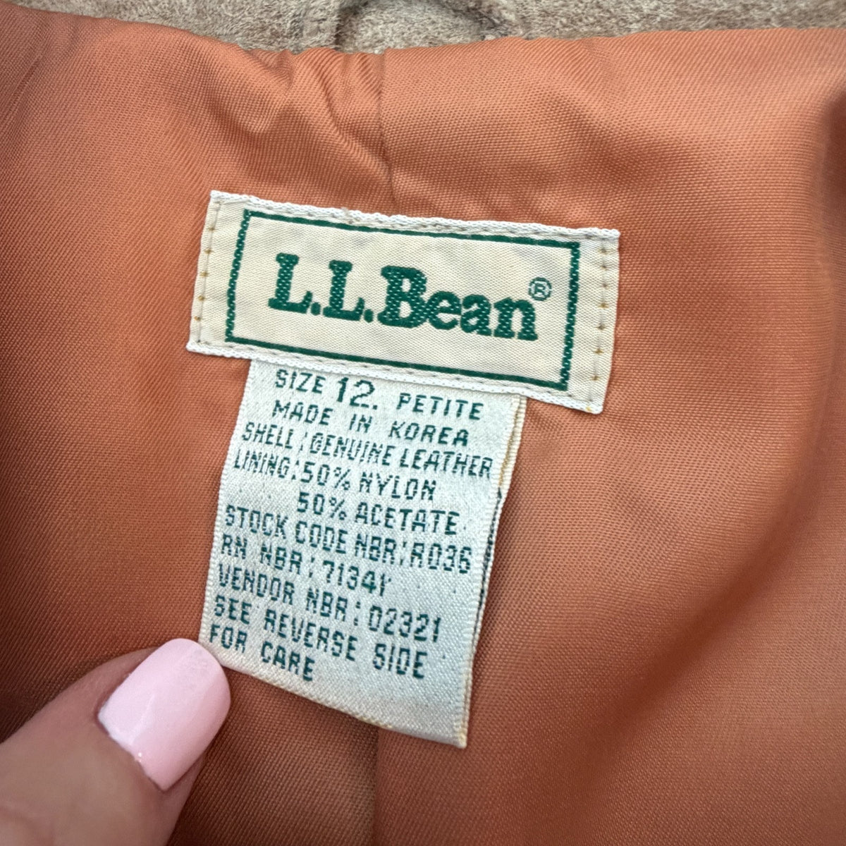 LL Bean Vintage Leather Jacket Tan Suede Button Up Blazer Womens Size 12 Petite