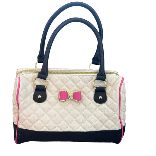 Betsey Johnson Black, White and Pink Quilted Top Handle Shoulder Bag
