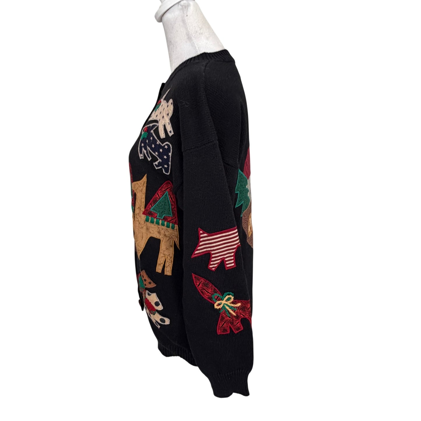 Susan Bristol Vintage 1993 Noah's Ark Holiday Cardigan Sweater Women Size Medium