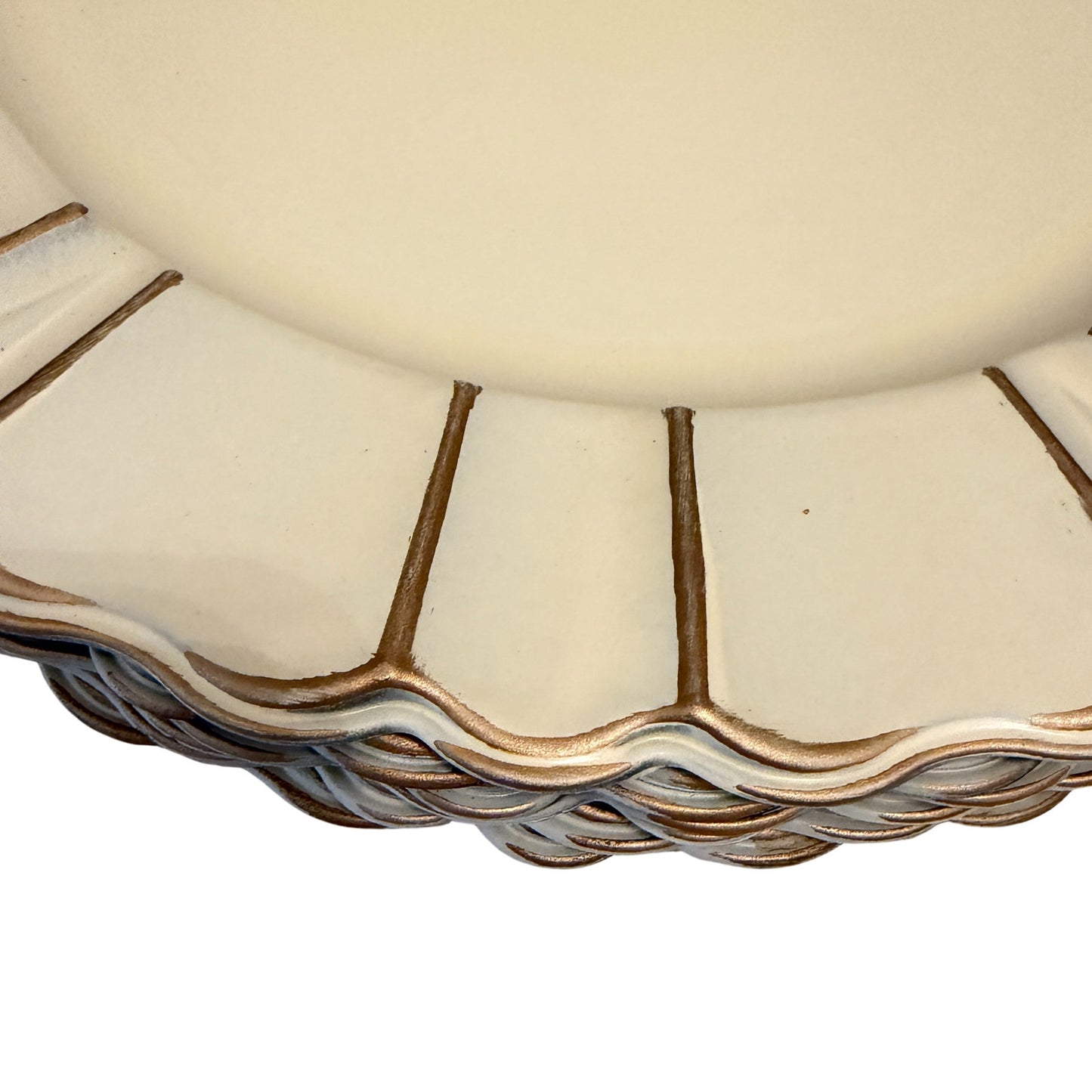 Pier 1 One Chargers (6) Polypropylene 13” Off White Gold Scalloped Edge