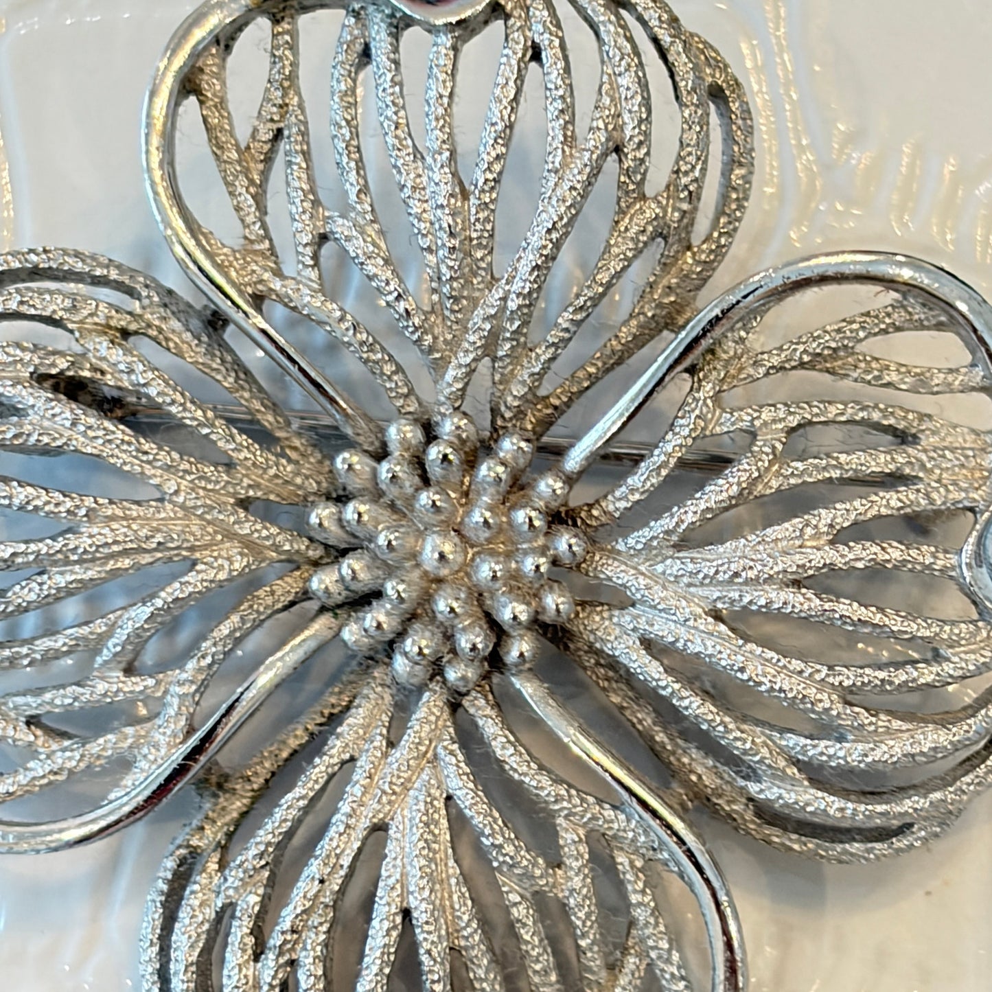 Crown Trifari Alfred Philippe Vintage Silver Flower with Pearls Brooch