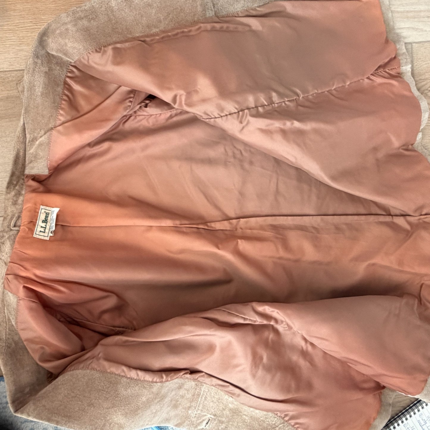 LL Bean Vintage Leather Jacket Tan Suede Button Up Blazer Womens Size 12 Petite