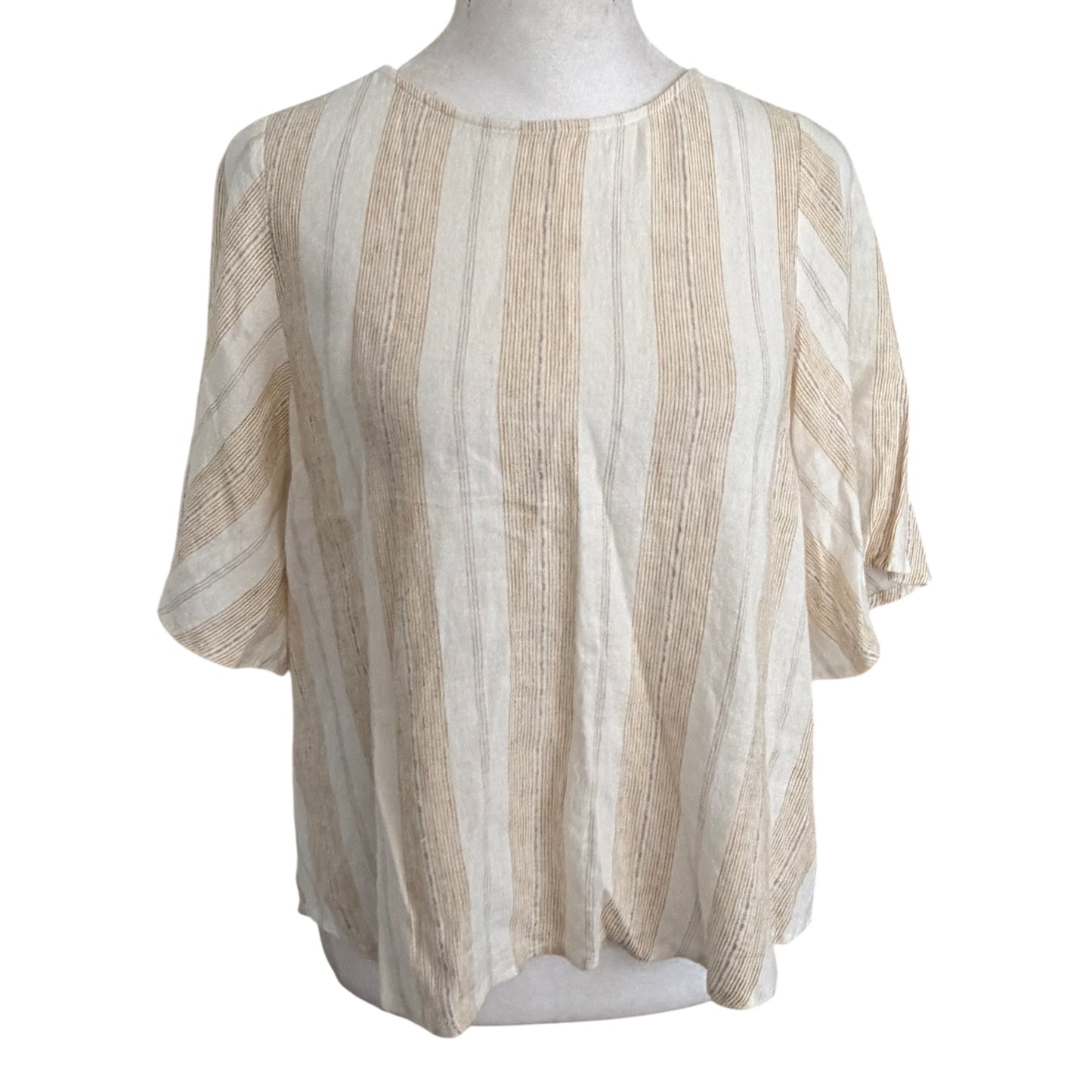 Gentle Fawn Ivory and Gold Striped Boxy Linen Short Sleeve Top Womens Size XS
