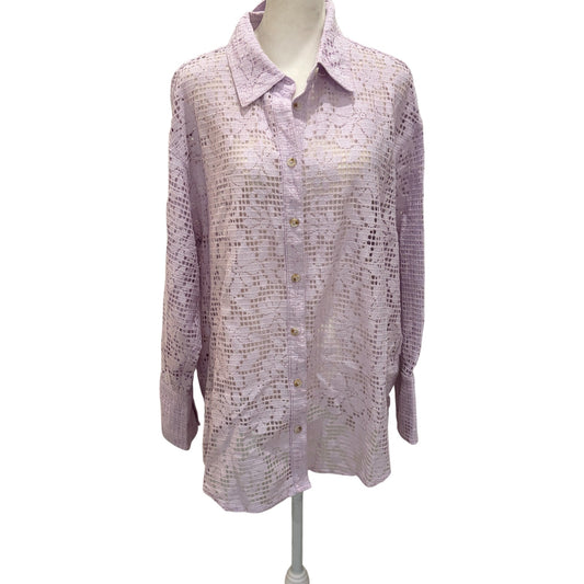 Free People Lilac Purple Button Down Crocheted Top Coverup Womens Size Small