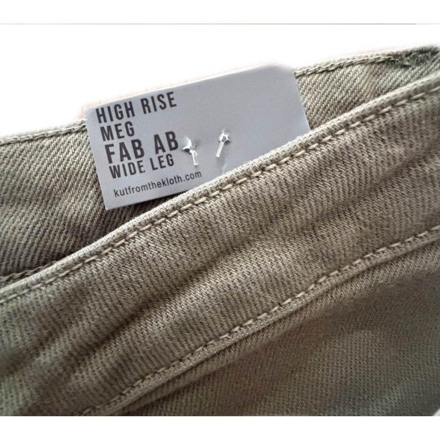 KUT FROM THE KLOTH High Rise Meg Fab Ab Wide Leg Jeans Olive Womens Size 14 NWT