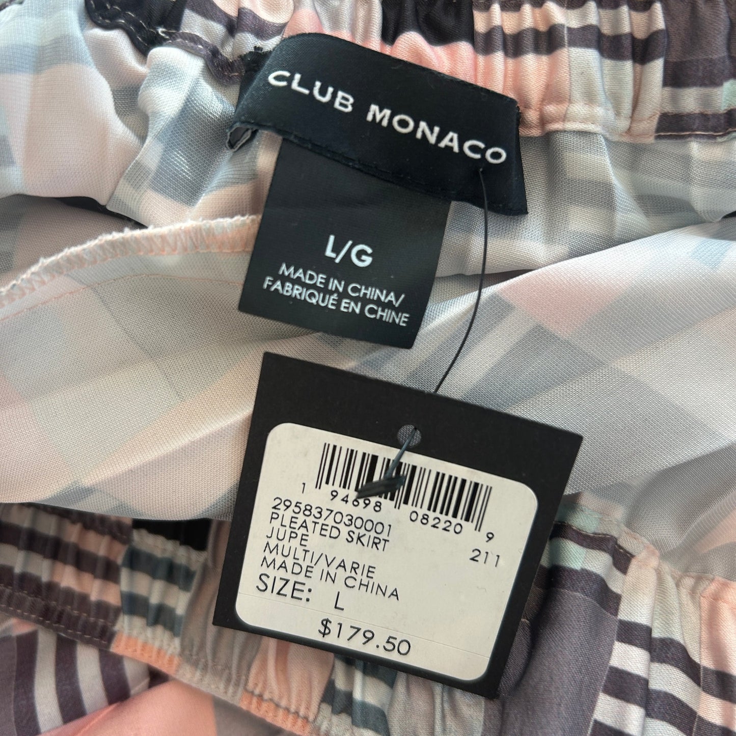 Club Monaco NWT Pleated Midi Skirt Jupe Peach, Blue, Black Womens Size Large NEW