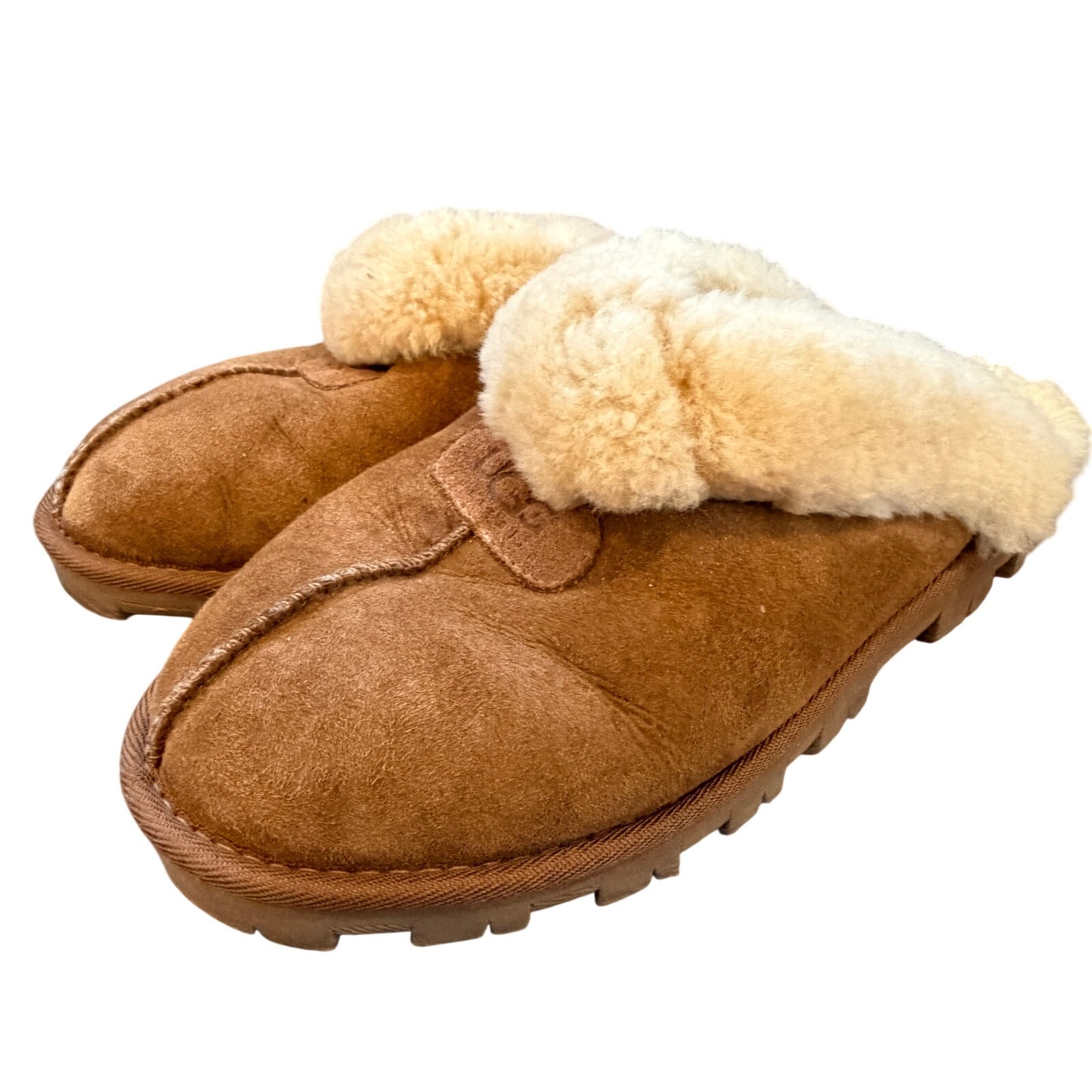 UGG Australia Brown Shearling Sheepskin Cozy Slip On Shoes Slipper Womens Size 10