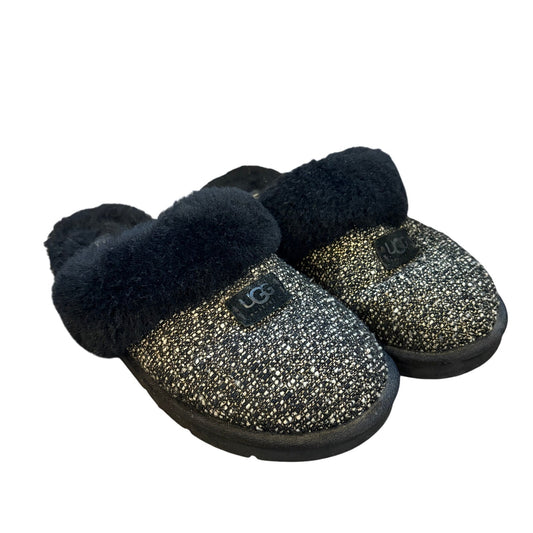 UGG Australia Black, White, Gold Cozy Knit Slip On Shoes Slippers Womens Size 10