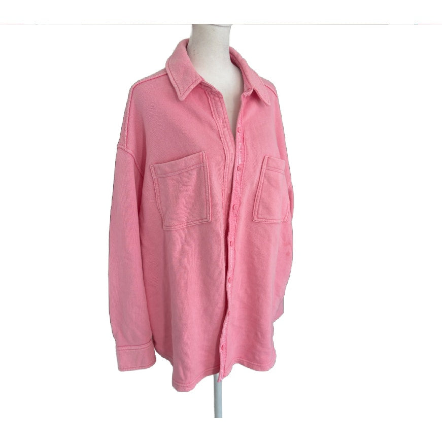 Aerie LumberJane Pink Oversize Button Down Top Shacket Womens Size Small